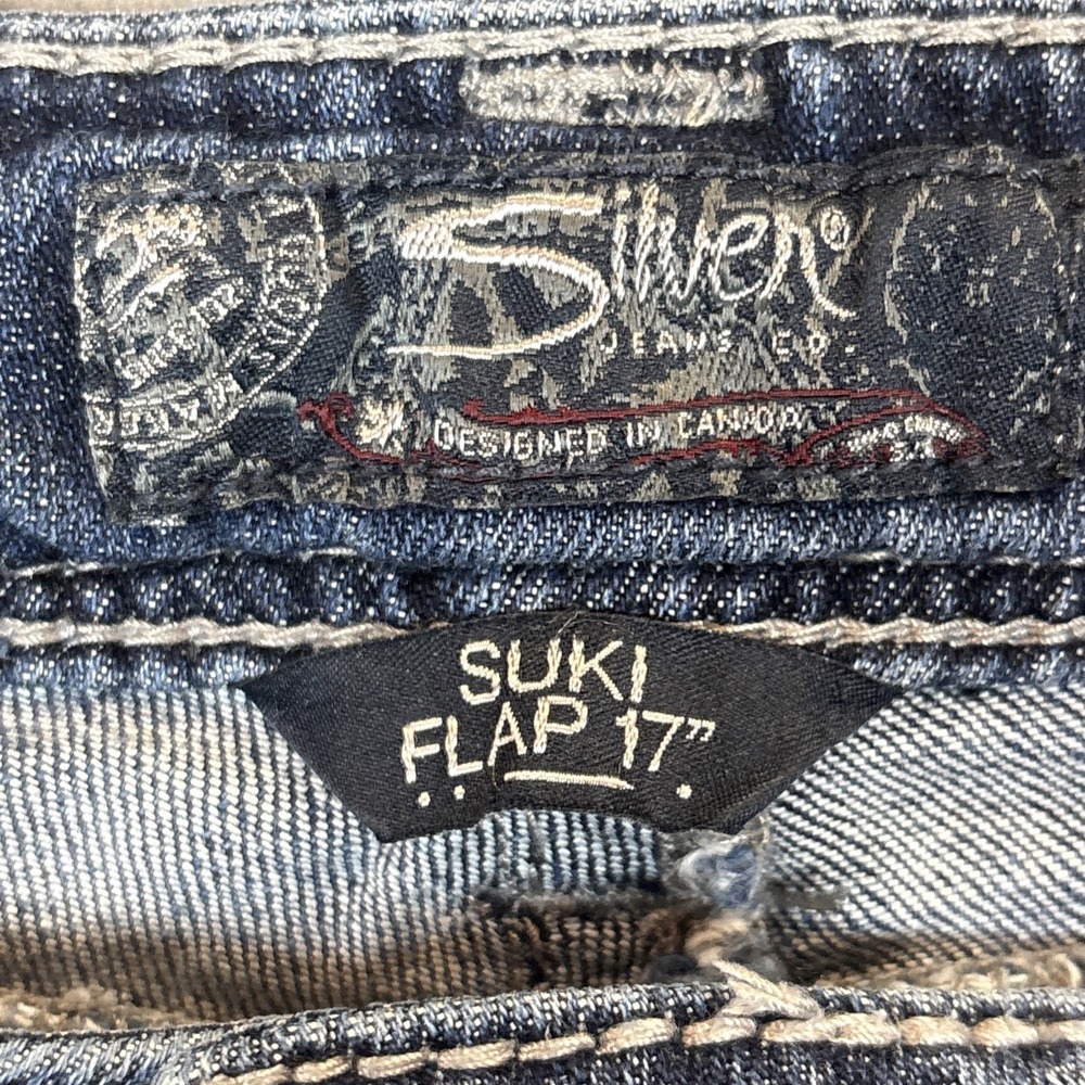 Silver Jeans Co Suki Flap 17" Denim Blue Jeans 34/33 Embroidered Sequins - Picture 10 of 12